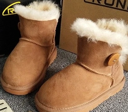 Зимние брендовые ботинки из овечьей кожи обувь для девочек Детская натуральная шерсть зимние ботинки детская обувь модные детские ботинки - Цвет: Khaki