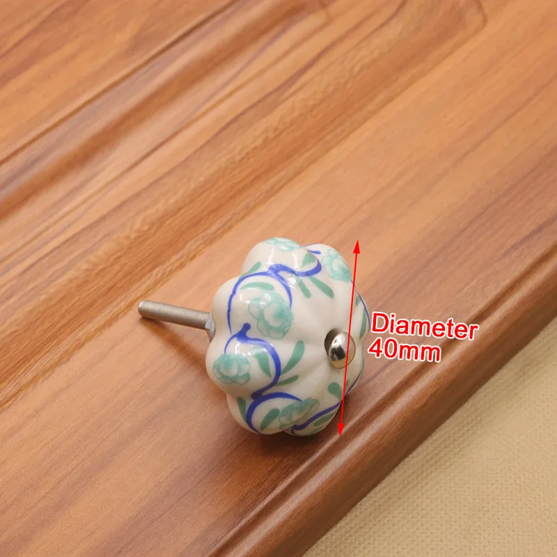 KAK 40mm Hand-painted Ceramic Drawer Knobs Porcelain Rural Cabinet Knob Cupboard Handles Mediterranean Furniture Handle Hardware - Цвет: 1188