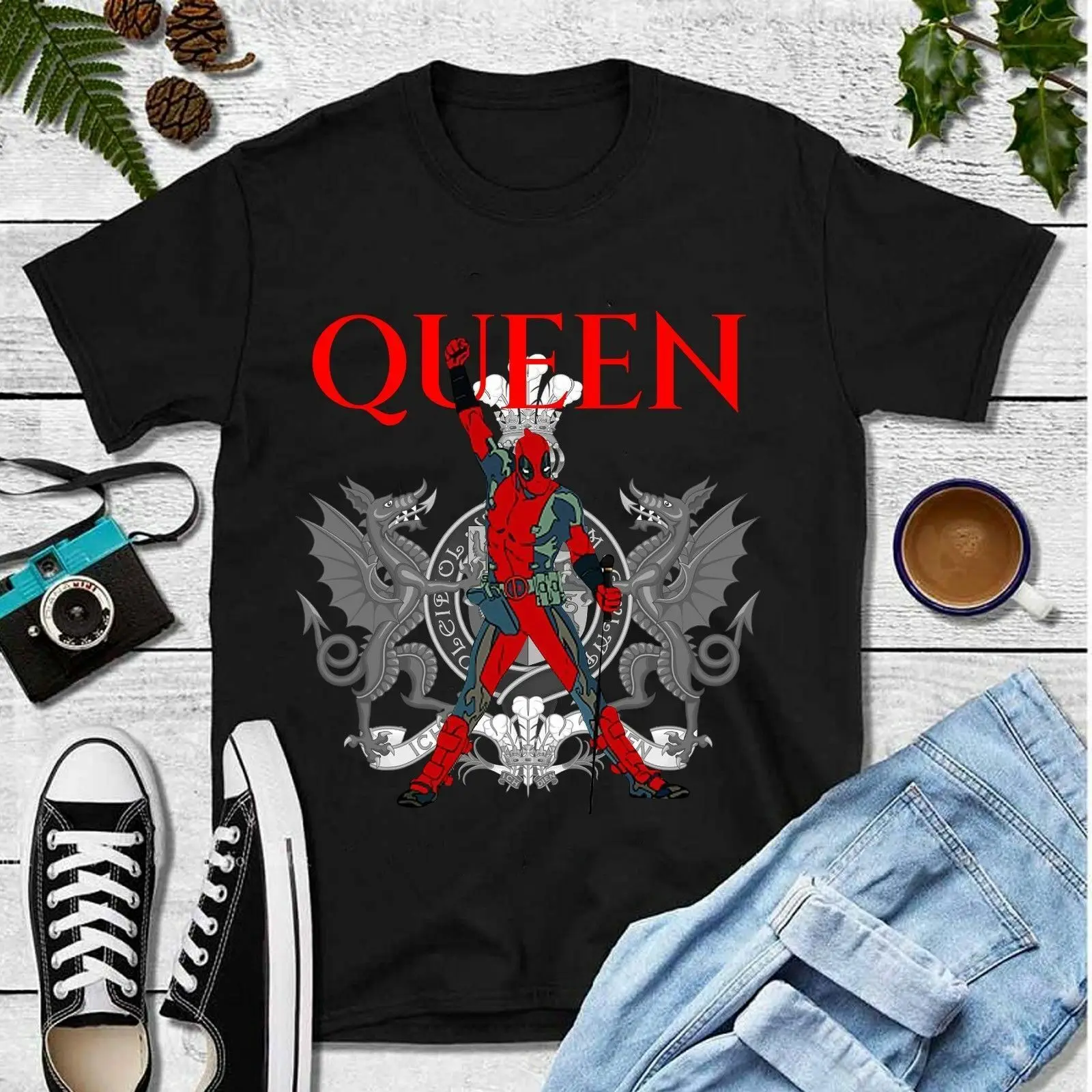 

Men'S T Shirt We Will Rock You Print Queen Freddie Mercury Black Size M L 234Xl