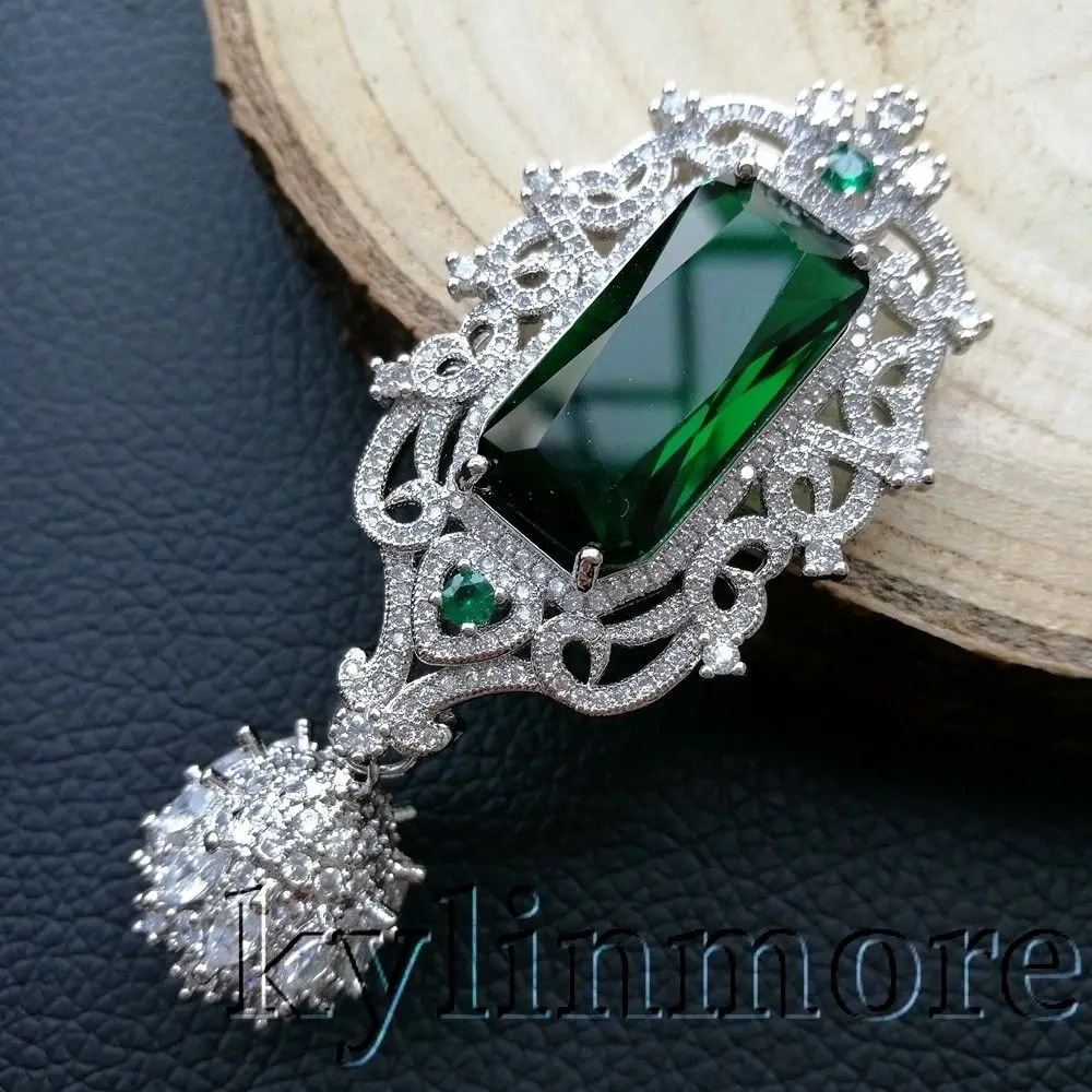 

Women's 1 pcs 29x56mm Green CZ Micro Pave Silver Plated Jewelry Pendant