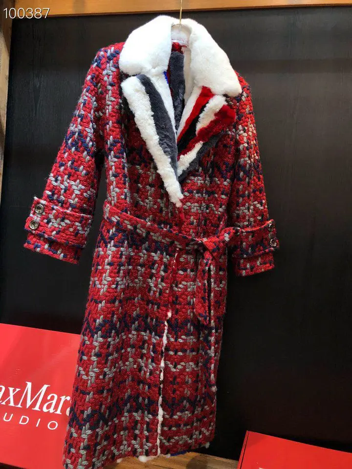 Новая модная зимняя парка твидовое шерстяное пальто толстая подкладка из кроличьего меха Рекс для женщин натуральный мех длинная куртка с поясом