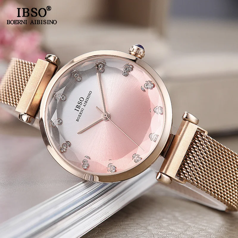 IBSO, креативные женские часы, розовое золото, женские наручные часы с магнитной пряжкой, Reloj Mujer,, Роскошные Кварцевые часы, подарок для женщин#8690