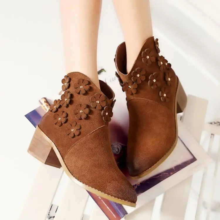 Frau Braun Seite Schwarz Chunky Runde Schuhe Beige Wildleder Stiefeletten Booties orange Damen Ferse Blumen Perle Für Frauen Zipper Beige Winter schwarzes Kappe 578w7rqT