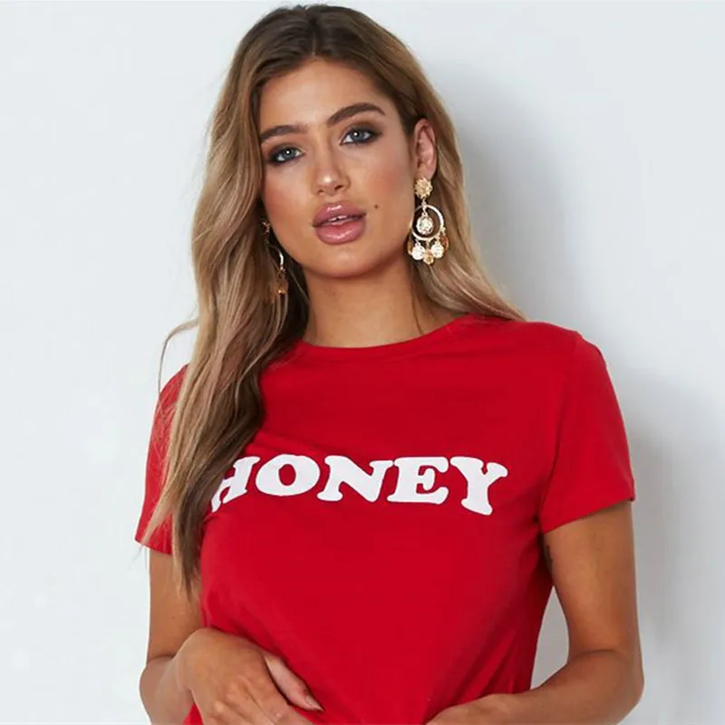 

Red Letters Print Cotton Casual Funny T Shirt for Lady Top Tee Hipster Tumblr Tee Shirt Women Summer Fashion Graphic Top