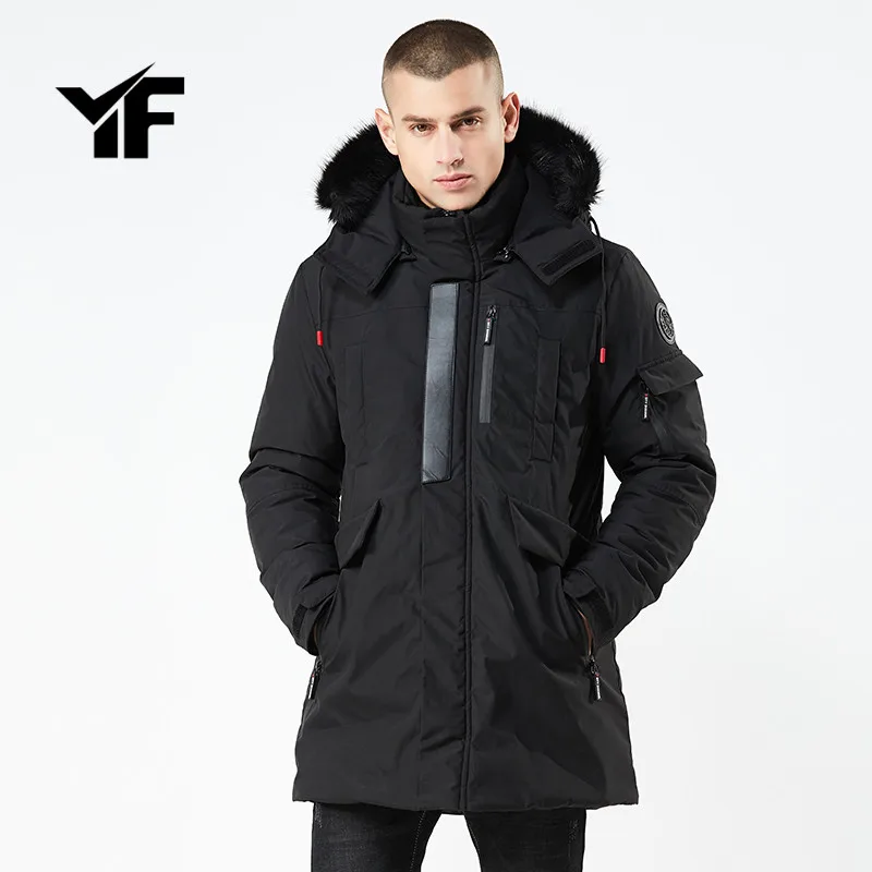 

YF 2018 Fashion Men Winter Clothes Parka Hooded Down Jacket Medium Length Casual Winter Thickening Coat Plus Size