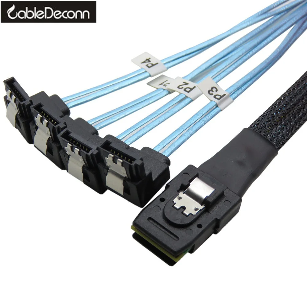 

0.5M Mini SAS 36P SFF-8087 to 4 SATA 7Pin 90 degrees target Hard Disk Data Cable