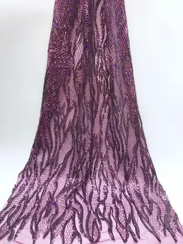 

Latest Popular Design purple sequins Fabric 5 Yards African Lace Fabric High Quality indian silk George lace fabric for wedding