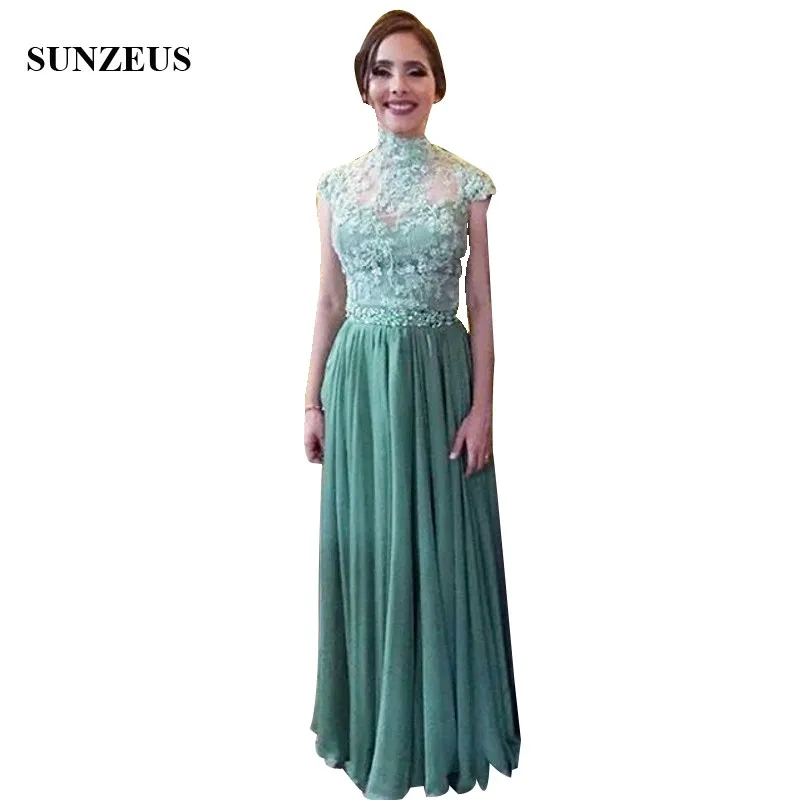 Godmother Dress Wedding A-line High Neck Cap Sleeve Mother Of The Bride With Appliques Lace Long Chiffon Party Gowns Lady | Свадьбы и