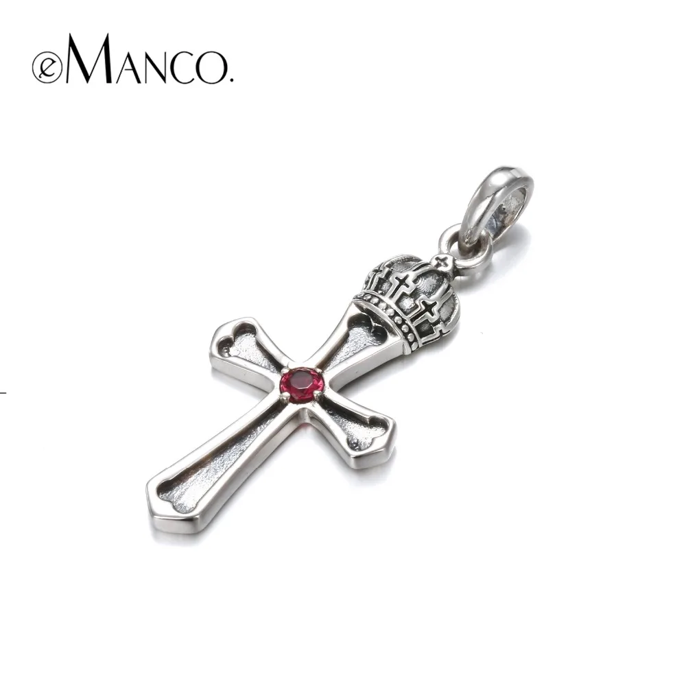 e-Manco 925 Sterling Silver Cross Necklaces Gothic Punk Rose Glass Crown Pendants Wholesale New Arrival Best Gift