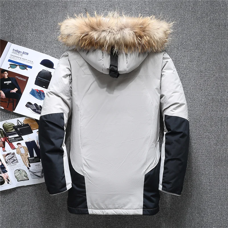Высококачественная русская зимняя мужская куртка с меховым воротником, утепленная ветрозащитная мужская куртка-пуховик, зимние парки на утином пуху, пальто