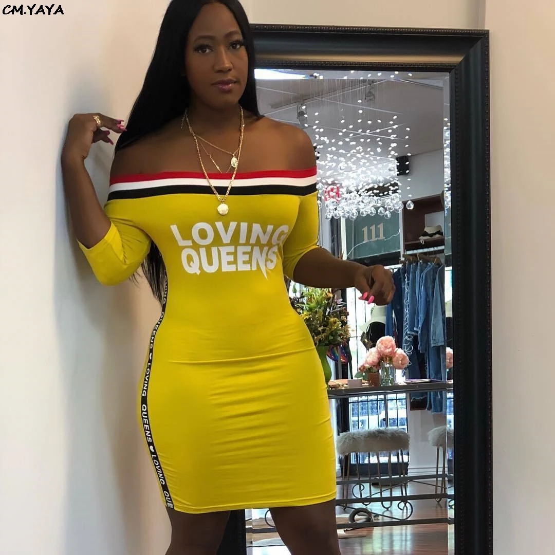 

2019 new women striped splicing loving letter print off shoulder slash neck bodycon mini midi dress vestidos 4 color S-3XL Q5080