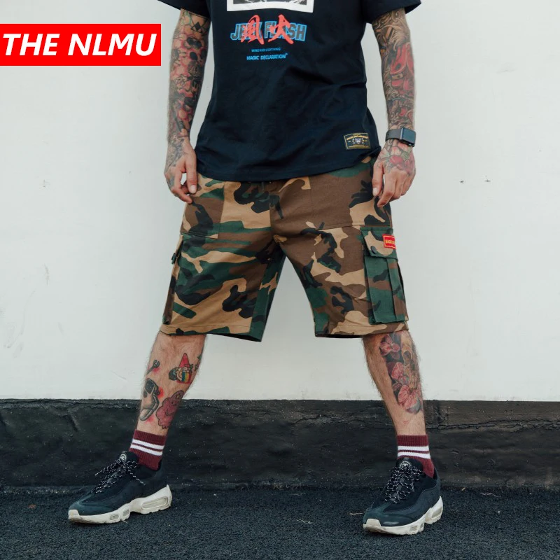 Лето 2019 г. Камуфляж бриджи с низкой талией уличная хип хоп для мужчин повседневное хлопок Тактический короткие мотобрюки мужской Homme шорты