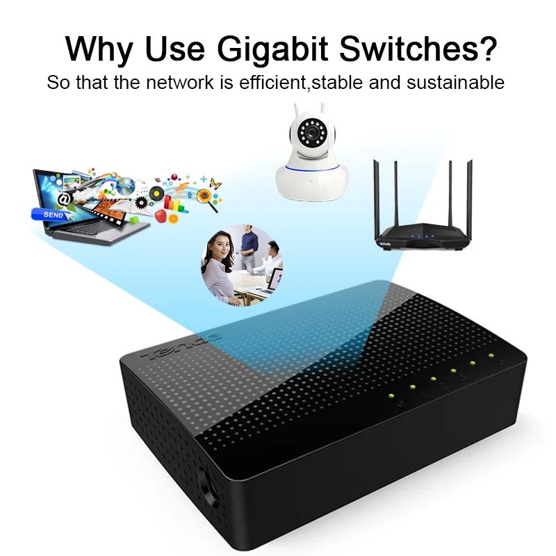 Tenda SG105 Ethernet Network Switchs 5 Gigabit Port Desktop Switch 10 100 1000Mbps RJ45 Port Soho 4