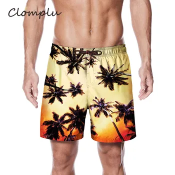 

Clomplu Shorts Mens Swimwear Palm Tree Pattern Quick Dry Shorts High Quality Beachwear 3D Printed Breathable Surf Wear for Men