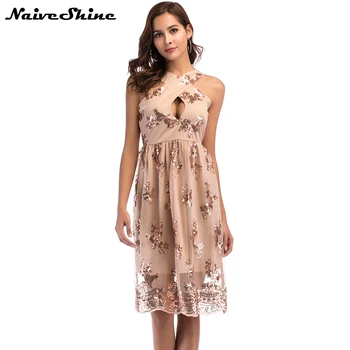 

Naive Shine Sexy Strapless Bandage Sequin Club Party Dresses Off Shoulder Sleeveless Backless Women's Summer Beach Midi Dress