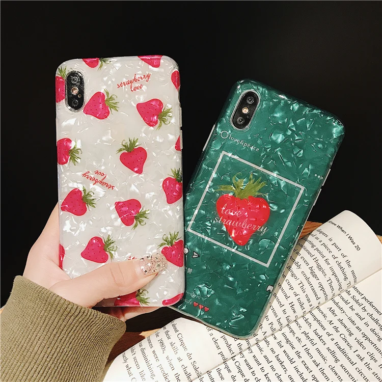 

Summer Fresh Fruit Strawberry Phone Case for Iphone X Xs Max Bling Shell Soft Tpu Case for Iphone 6s 7 8plus Glitter Back Cover