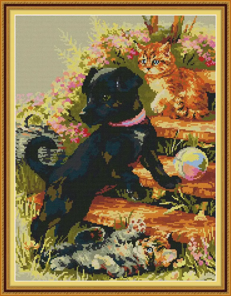 

Black Dog and Cat cross stitch kit aida 14ct 11ct count print canvas cross stitches needlework embroidery DIY handmade