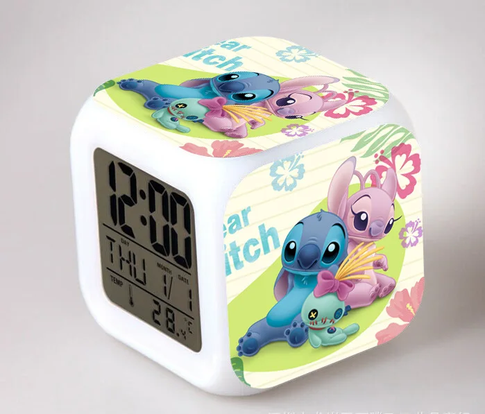 Мультфильм детский будильник игрушки Lilo& стежка спальня часы светодиодный 7 цветов вспышка цифровой будильник Пробуждение свет Reveil настольные часы - Цвет: 8
