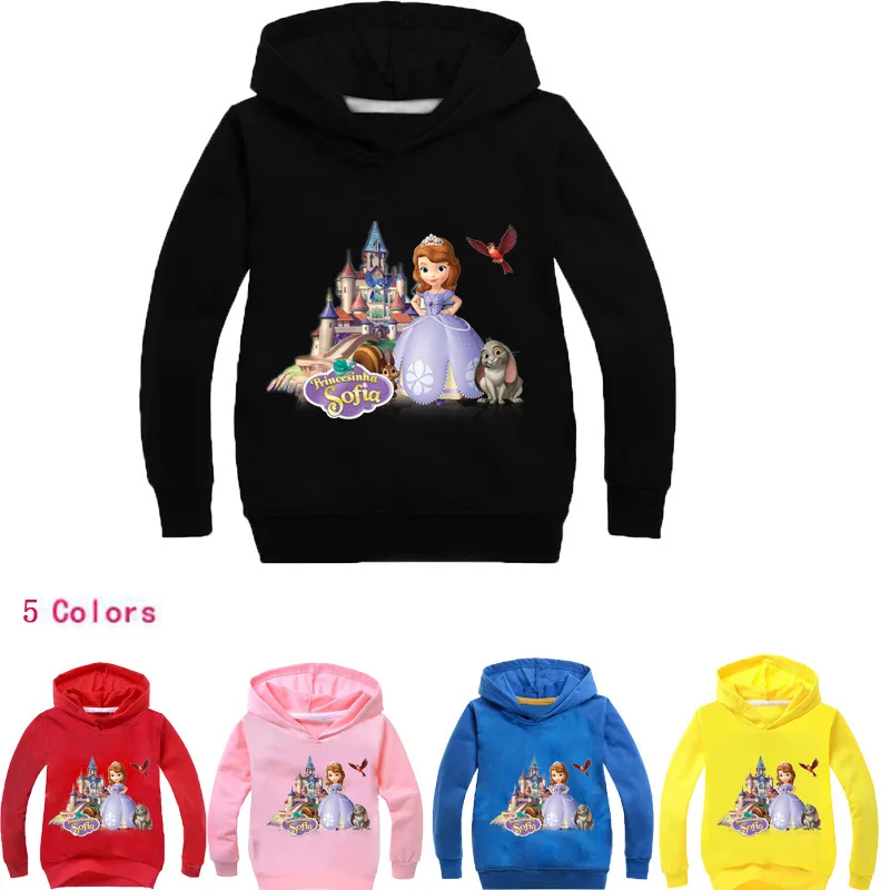 Новые весенне-Осенние футболки с длинными рукавами для больших девочек Детский свитер с рисунком Софии для мальчиков, одежда толстовки с
