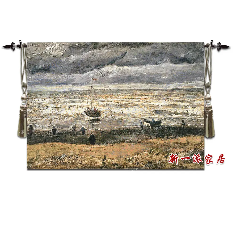 

Belgian wall hanghing tapestries Van Gogh painting "Scheveningen sea view" home decoration fabric living room landscape murals
