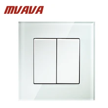 MVAVA Push Button Light Wall Switch 2 Gang 1 Way 16A 250V Luxury Crystal Glass Panel