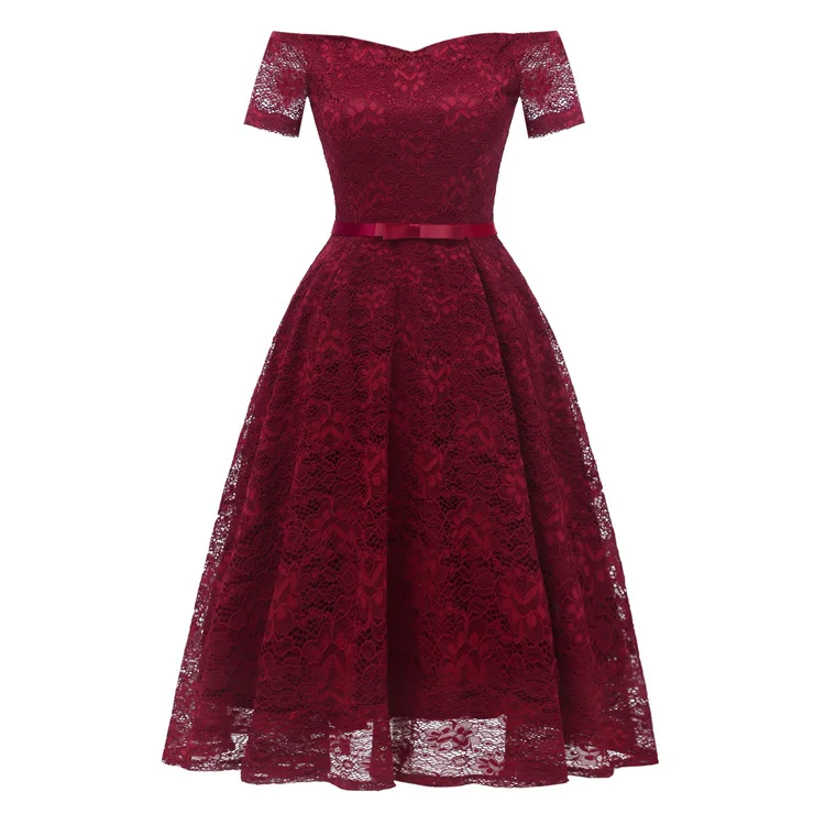 

Off Shoulder Burgundy Lace Cocktail Dresses Bow vestidos elegant Short Formal Dress party 2019 Homecoming Dress