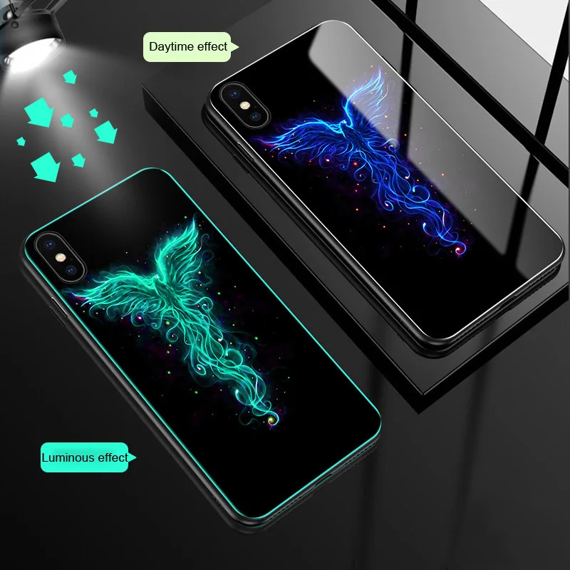 

Phone Case Night Luminous Glass Anti-drop Protective Phone Cover for iPhone QJY99