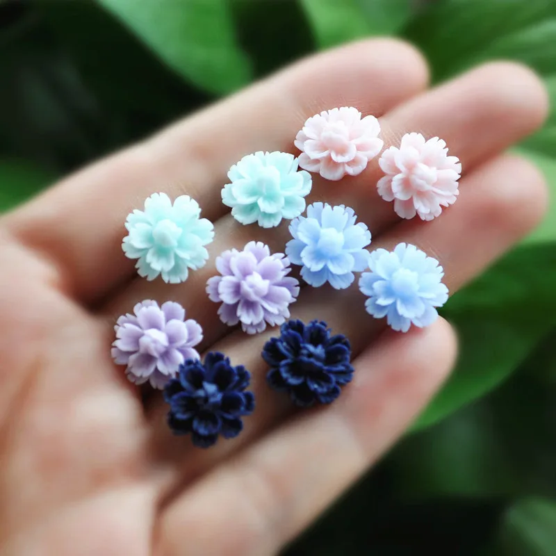 

60pcs/lot Popular Matt Flowers in Fall & Winter Flat Back Reisn Cabochons for DIY Deco. Scrapbook button Parts, 14mm