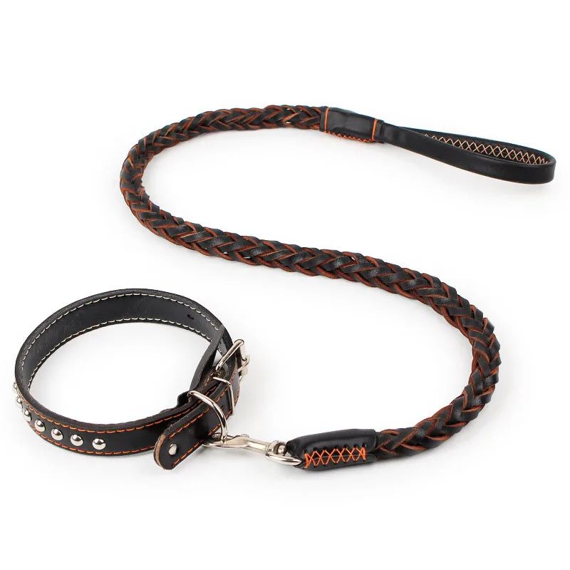 SYDZSW Heavy & Duty Leather Braided Pet Dog Leash Adjustable Leather