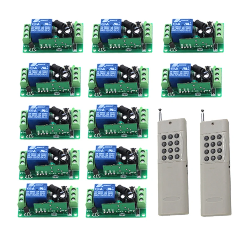 

12 Receiver+ 2 Transmitter Wireless 315MHZ DC 12V 1 Channel Remote Control Switch Relay Output 1000m controller 4283
