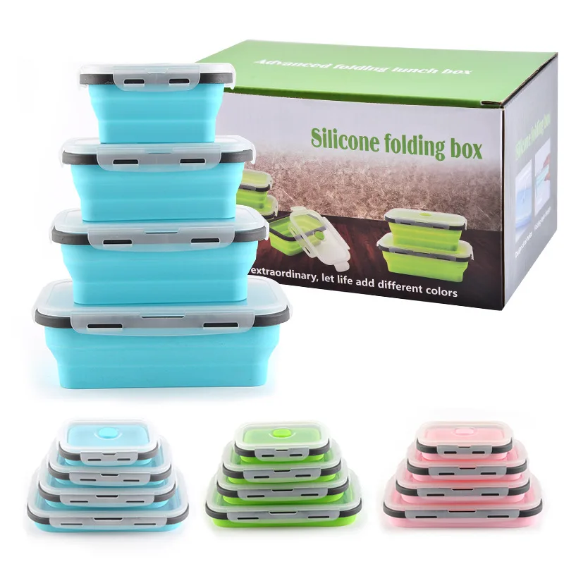 

4pcs Per Set Collapsible Foldable Kitchen Microwave Safe Leakproof Lunch Box Food Container Container