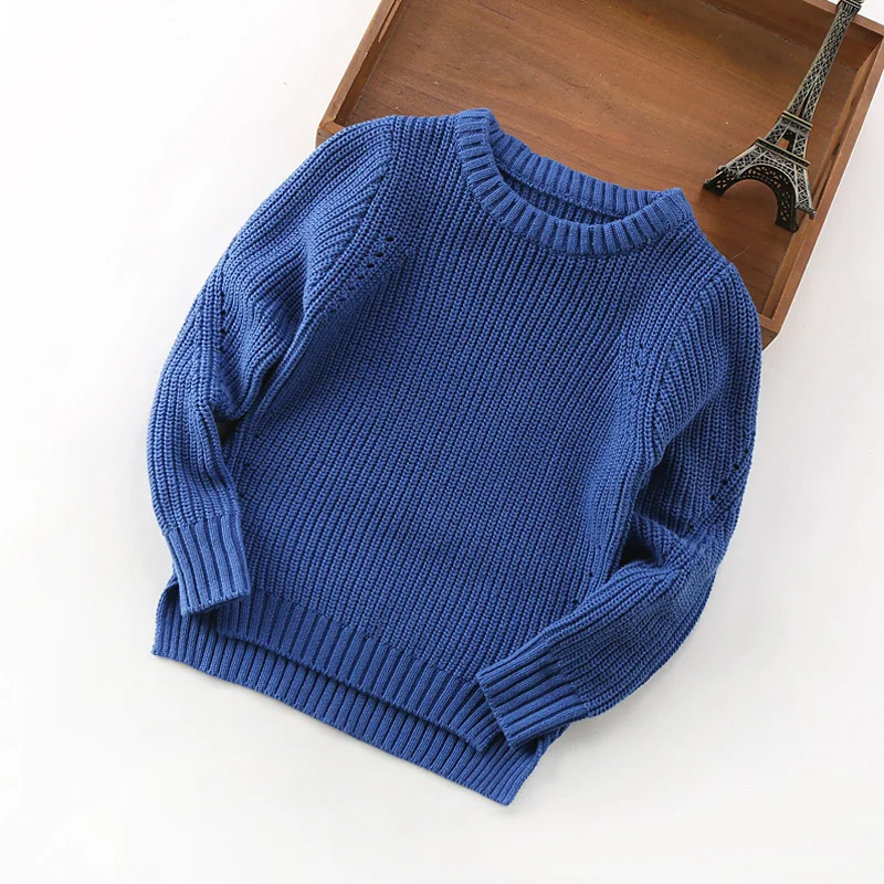 Classic Solid Boys Pullover Cotton Knitted Kids Sweater For Boys Long Sleeve O-Neck Fall Pullover Fashion Design Baby Sweater (7)