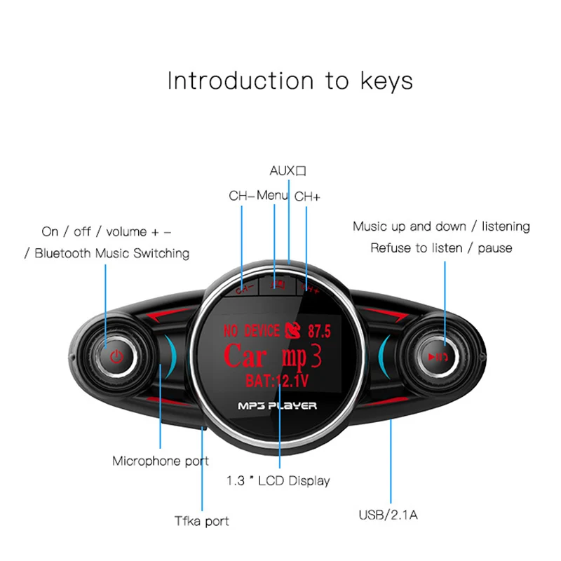 Автомобильный MP3-плеер, беспроводной Bluetooth, громкая связь, fm-передатчик, автомобильный комплект, 5 В, 2.1A, TF, AUX, аудио, USB зарядное устройство, ЖК-дисплей, автомобильный fm-модулятор