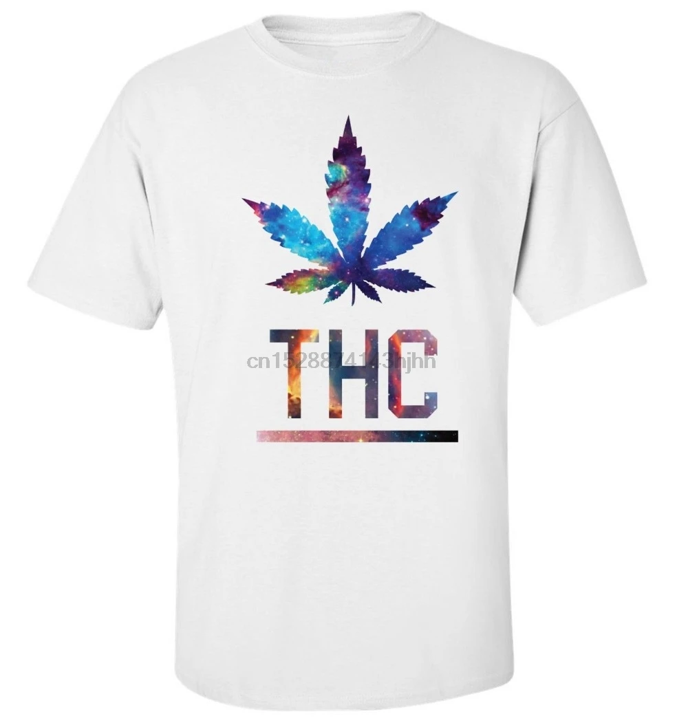 

2019 New Arrival Men Fashion Thc Cosmic Galaxy Weed Funny Men Printed Cotton T-shirt Top Tee Shirt cool shirts