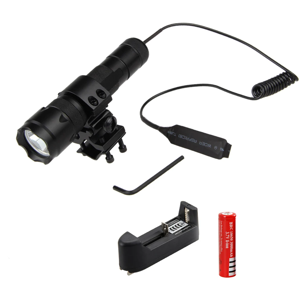 

1000 Lm XML T6 LED Hunting Flashlig Torch Tactical Light Mount Lamp Rifle Gun Rail Lanterns+Rechargeable 18650 Battery + Charger