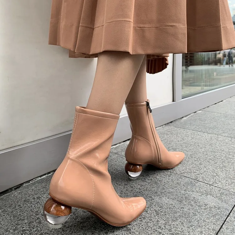 

PXELENA Designer Vogue Strange Crystal High Heels Ankle Boots Lady Elegant Party Work Office Lady Dress Shoes 2019 Autumn Winter