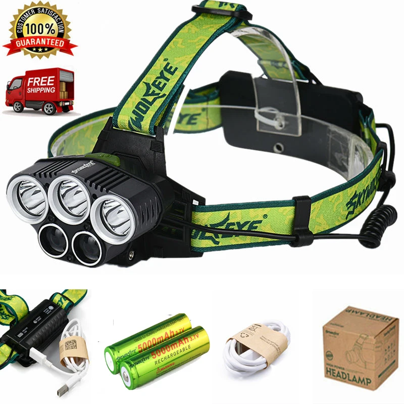 NEW 5X XML T6 Headlamp 20000 Lumens 4 Mode LED Headlight USB Power Rechargeable Hunting Head