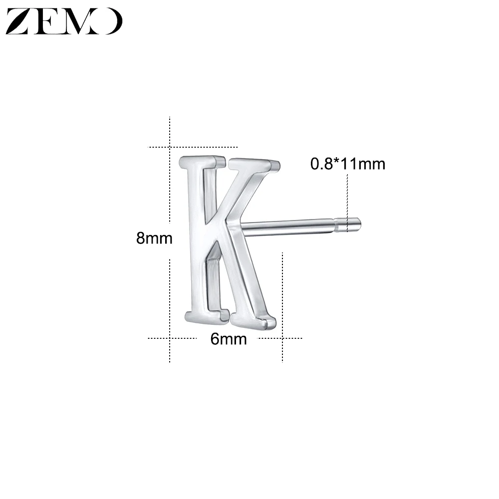ZEMO серьги-гвоздики для женщин Настоящее серебро 925 проба серьги с инициалами Алфавит серьги-заклепки маленький милый букле d'oreile - Окраска металла: K