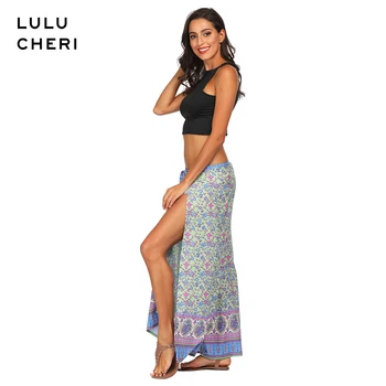 

2019 Fashion Women Leggings Flower Pattern Print Bandage Wide Leg Summer Spring Plus Size Elastic Waist Casual Long Loose Pants