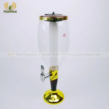 

3L Cheap Gold with Wood Base Beer Tower Dispenser with LED Ice Tube BTF16
