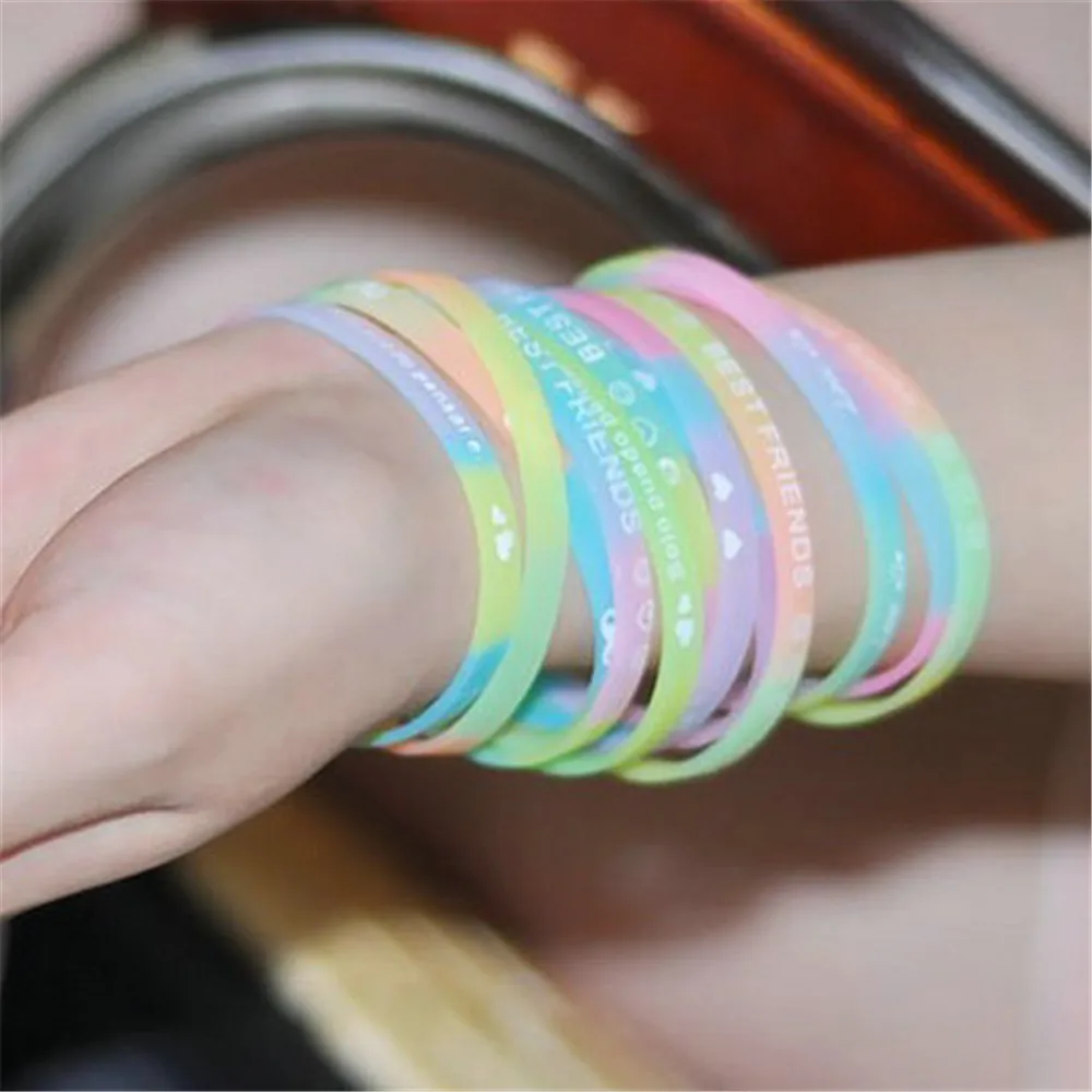 

Colorful Printed Letters Luminous Silicone Sports Bracelets & Bangles Fluorescent Rubber Fitness Thickening Wristband Bracelet