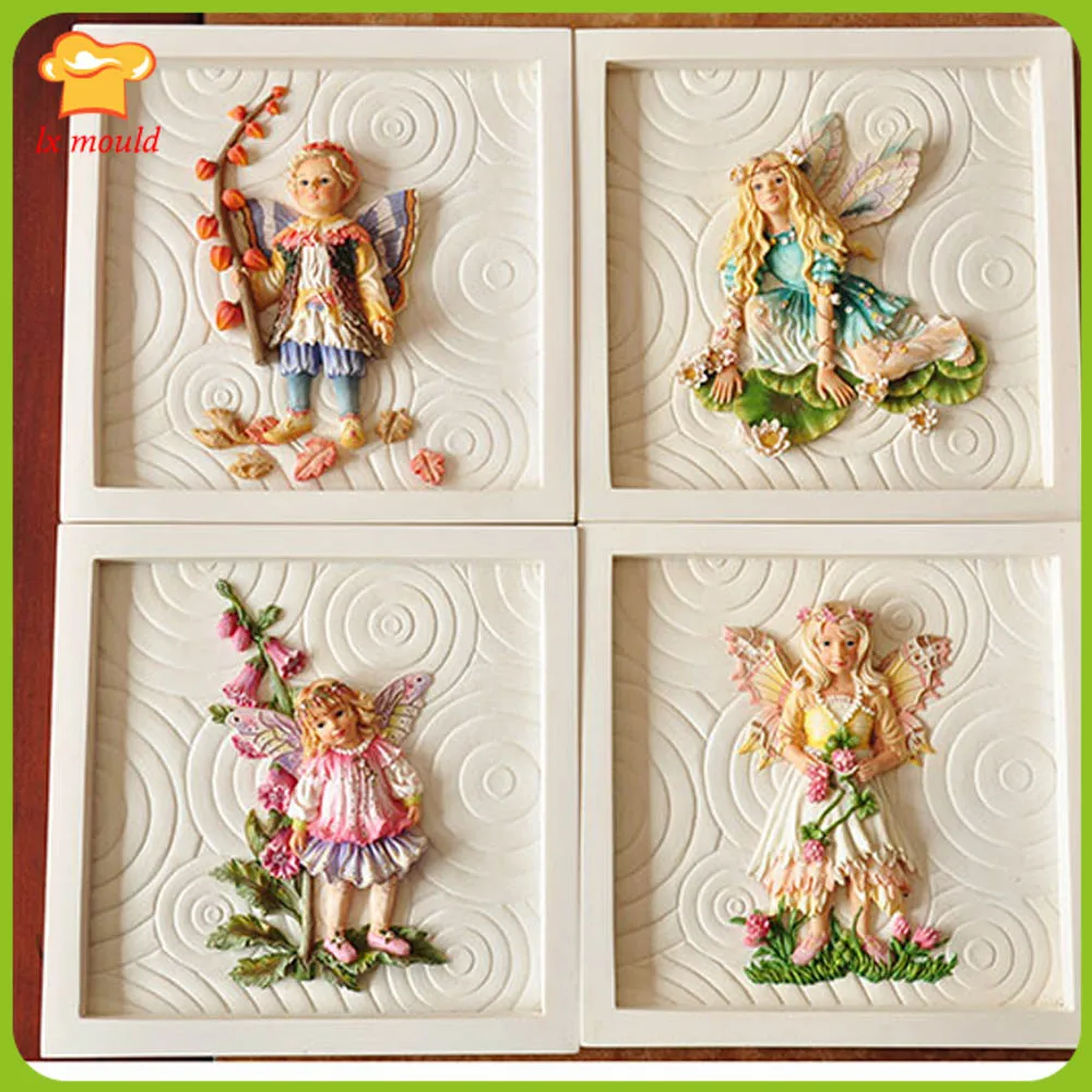 new flower fairy silicone mold angel fondant mold chocolate mould ultra light clay cake decoration mold relief