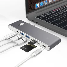 DZLST USB C концентратор для MacBook Pro Dual USB-C концентратор с HDMI 4K кард-ридер USB 3,0 для DELL type C концентратор Thunderbolt 3 адаптер