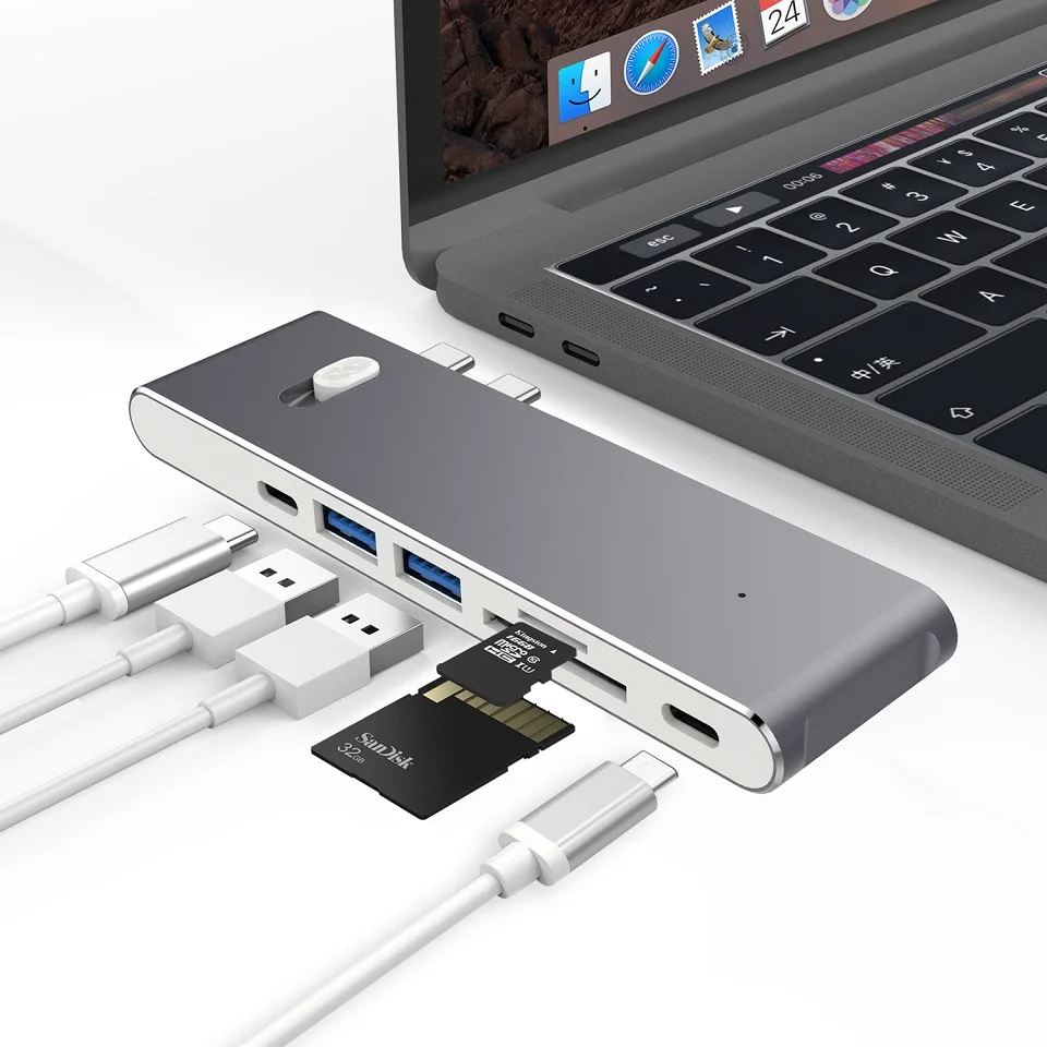 

DZLST USB C HUB For MacBook Pro Dual USB-C HUB with HDMI 4K Card Reader USB 3.0 For DELL Type C HUB Thunderbolt 3 Adapter
