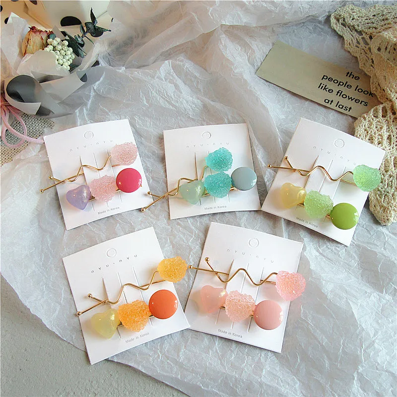 1 Pair Japanese Korean Sweet Girl Fashion Beautiful Colorful Love Hairpins Hair Accessories Fashion Cute Children's Headdress