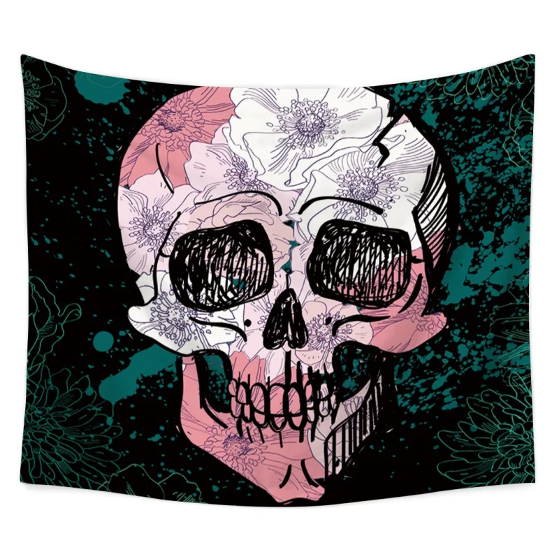 

Skull And Flower Printed Polyester Fabric Home Decor Abstract Art Wall Hanging Tapestry for Living Room Bedroom Dorm 59" x 51