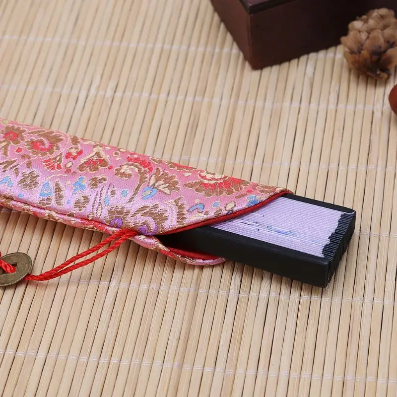 Retro Style Silk Folding Chinese Hand Fan Bag With Tassel Dustproof Holder Protector Pouch Case Cover For Party Festival Gifts folding fan hand fan silk fans