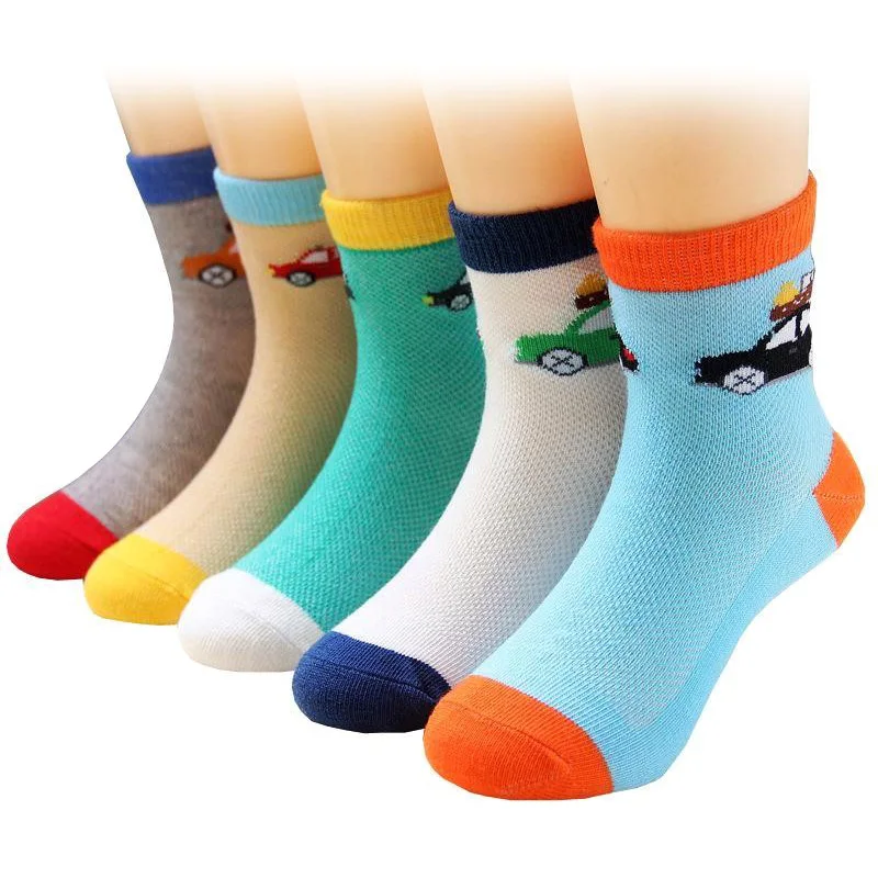 

5 Pairs/Lot Kids Child Socks Boys Girls Cars Mesh Style Spring Summer Toddler Casual Socks for 1-12 Years