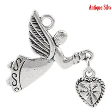DoreenBeads цинковый металлический сплав Шарм Подвески Ангел античное серебро 25 мм(") х 22 мм(7/8"), 2 шт