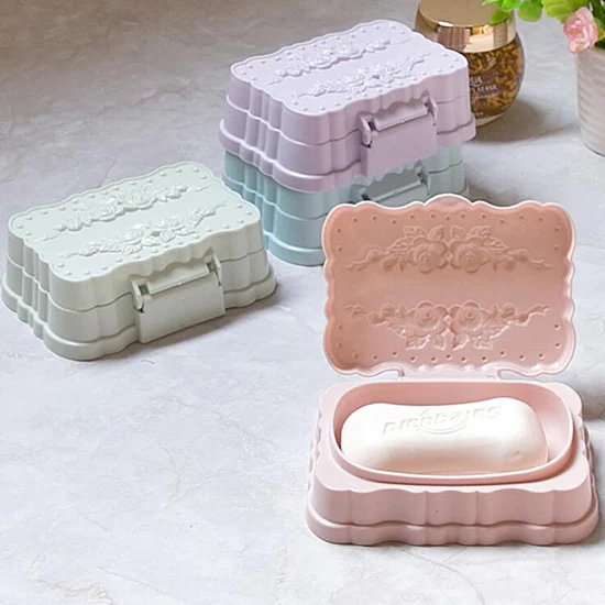 1Pcs Soap Box Bathroom Washing Shower Rose Buckle Lid Travel Toilets